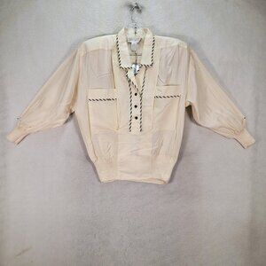 Vintage 90s Deadstock Side Effects Ivory Silk Collar Retro Grandmacore Pullover
